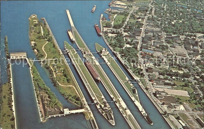 Sault Sainte Marie American Soo Locks aerial view
