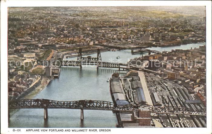 Portland Oregon Willamett River Bridge aerial view