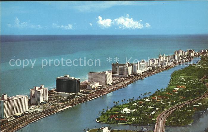 Miami Beach Hotel row Indian Creek Collins Avenue aerial view