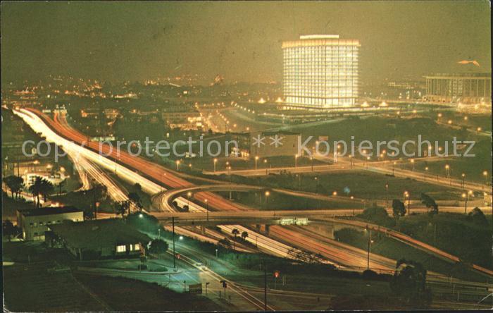 Los Angeles California Union Oil Building Harbor Freeway at night