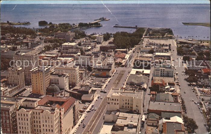 Saint Petersburg Florida Air view of Downtown Municipal Pier and Tampa Bay