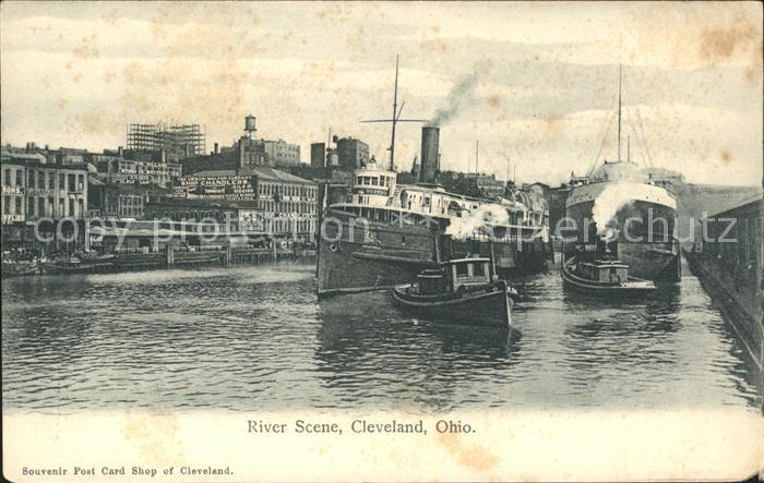 Cleveland Ohio River Scene Steamer