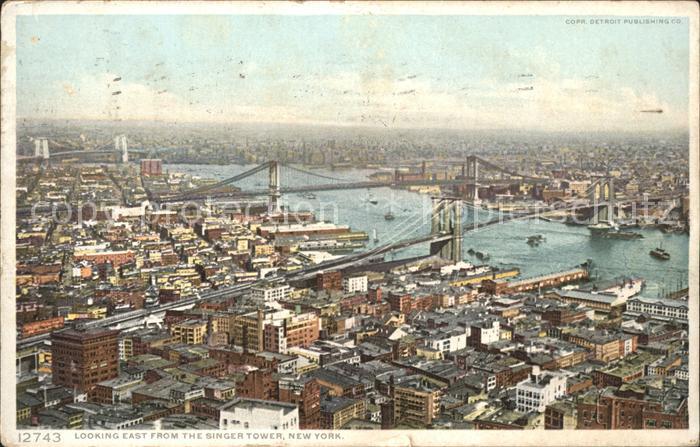 New York City Looking East from Singer Building Bridges