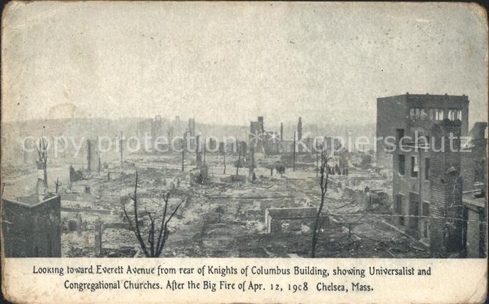 Chelsea Massachusetts Everett Avenue Columbus Building Big Fire April 1908 Brand