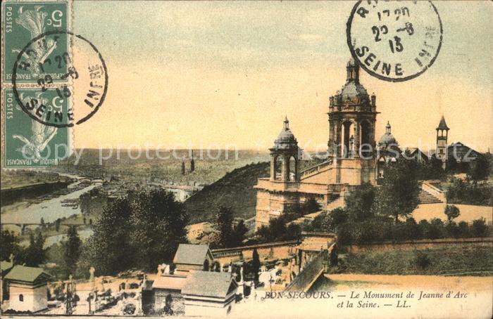 Bon-Secours Monument de Jeanne d Arc et la Seine Stempel auf AK