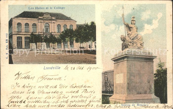 Luneville Les Halles et le College Statue de Minerve