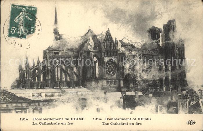 Reims Champagne Ardenne Cathedrale en feu Bombardement Grande G