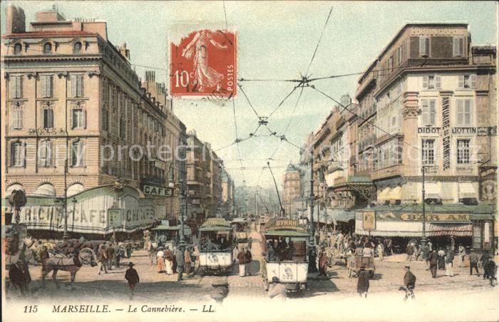 Marseille Bouches-du-Rhone Le Cannebiere Tram Stempel auf AK