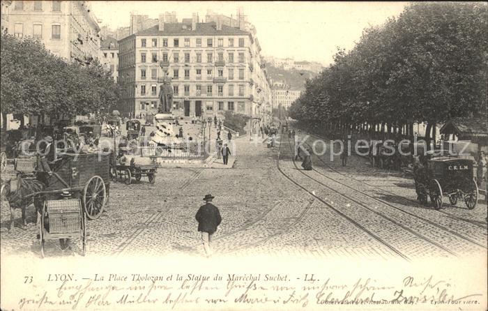 Lyon France Place Tholozan et Statue du Marechal Su