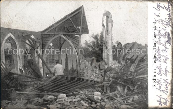 Herlies Kirche Trümmer 1. Weltkrieg
