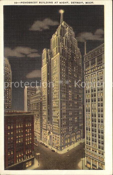 Detroit Michigan Penobscot Building at night Skyscraper