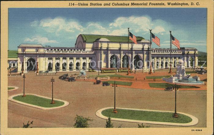 Washington DC Union Station and Columbus Memorial Fountain Flag