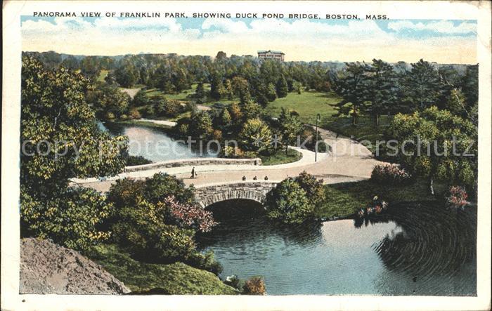 Boston Massachusetts Panorama view of Franklin Park Duck Pond Bridge