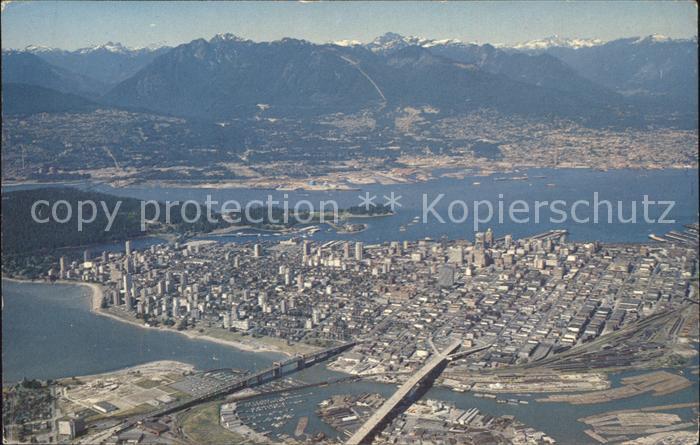 Vancouver British Columbia Centre Granville Burrard Bridges Mountains aerial vie