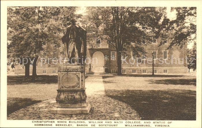 Williamsburg Virginia Wren Building William and Mary College Berkeley Statue Mon