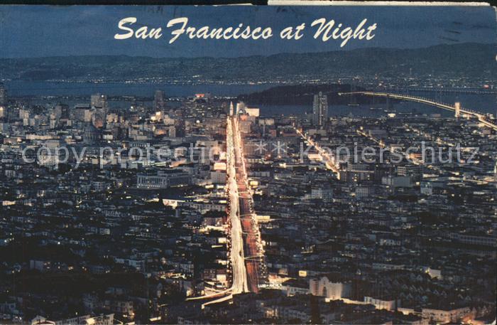San Francisco California Panorama at night Bay Bridge