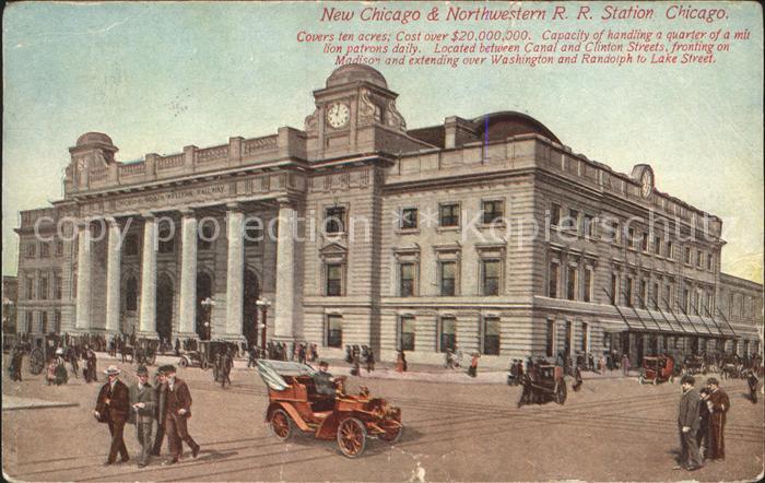 Chicago Illinois New Chicago and Northwestern Railroad Station Automobile