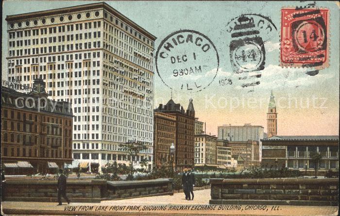 Chicago Illinois Railway Exchange Building view from Lake Front Park Stempel auf