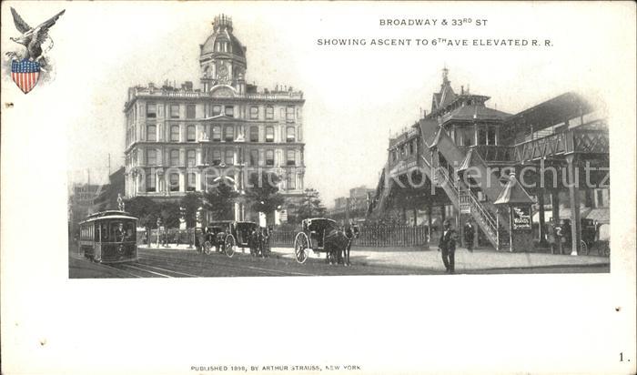 New York City Broadway Ascent to 6th Avenue Elevated Railroad Tram Eagle Pferdek