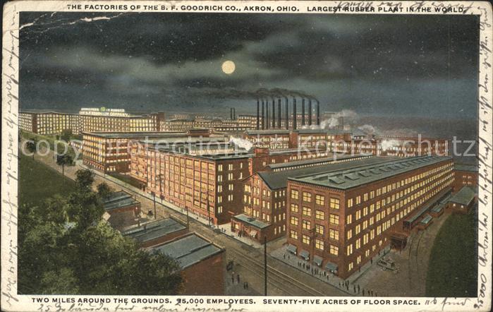 Akron Ohio B. F. Goodrich Co Factories at night Largest Rubber Plant in the worl