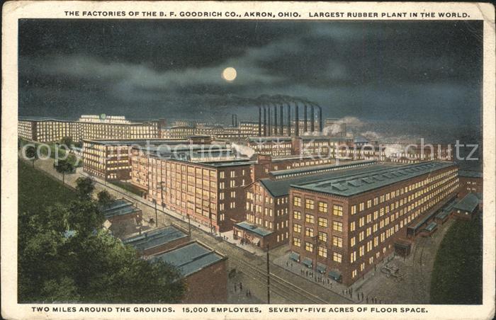 Akron Ohio B. F. Goodrich Co Factories at night Largest Rubber Plant in the worl