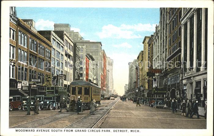 Detroit Michigan Woodward Avenue South from Grand Circus Park Tram