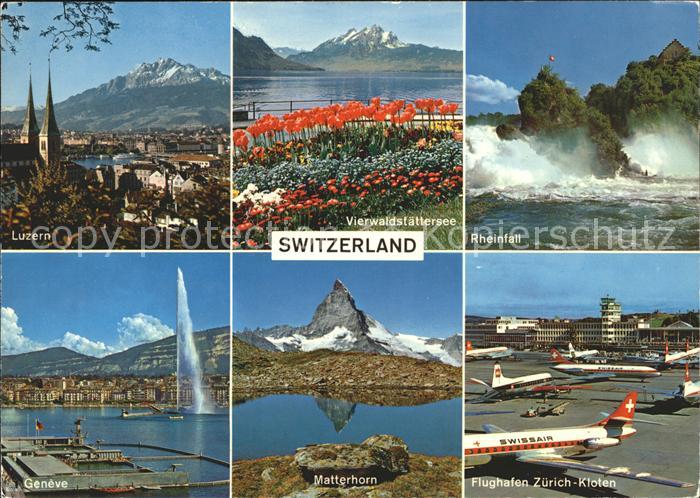 Swissair Flughafen Zuerich-Kloten Matterhorn Geneve Luzern Rheinfall