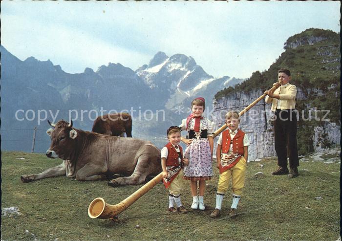 Alphorn Alphornbläser Kuh Kinder Trachten Ebena