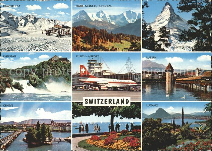 Swissair Zuerich Luzern Lugano Geneve Matterhorn Rheinfall