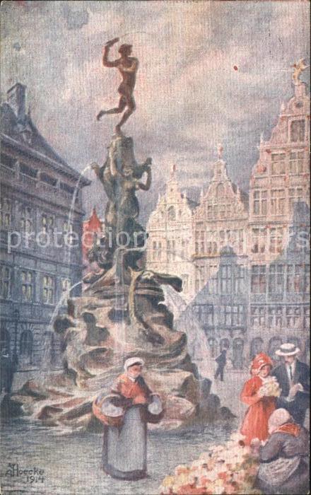 Anvers Antwerpen Monument Brabo Aquarelle Kuenstlerkarte