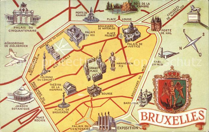 Bruxelles Bruessel Ausschnitt Stadtplan mit Sehenswuerdigkeiten Wappen Krone