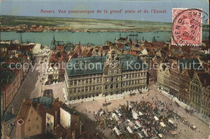 Anvers Antwerpen Grand Place et l'Escaut Stempel auf AK