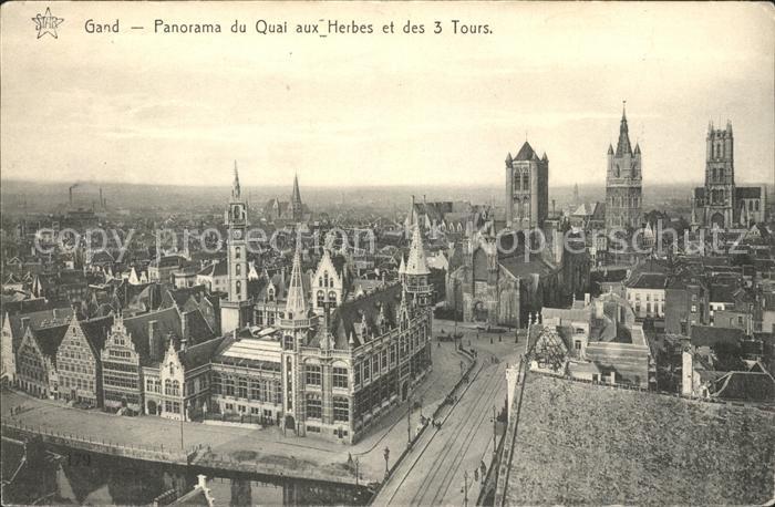 Gand Belgien Panorama du Quai aux Herbes et des 3 To