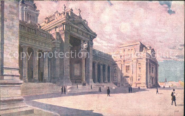 Bruxelles Bruessel Palais de Justice Aquarell Künstlerkart