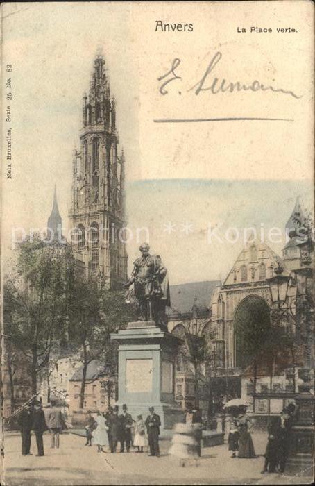 Anvers Antwerpen Place verte Statue Monument Eglise