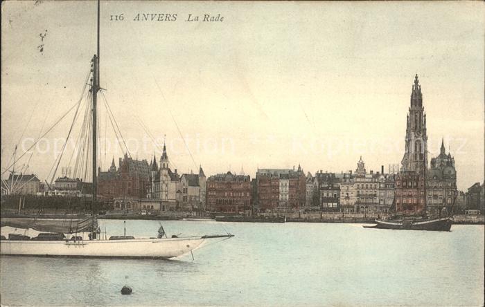 Anvers Antwerpen La Rade Voilier Eglise