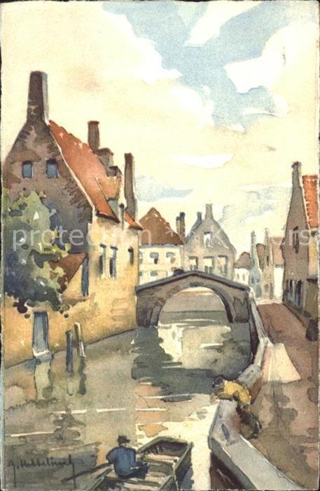 Bruges BRUGGE Belgie Vieux Canal Peinture Kuenstlerkarte