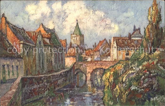 Bruges BRUGGE Belgie Quai des Meurtriers Peinture Kuenstlerkarte