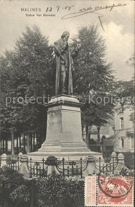 Malines Mechelen Flandre Statue Van Beneden Monument Stempel auf