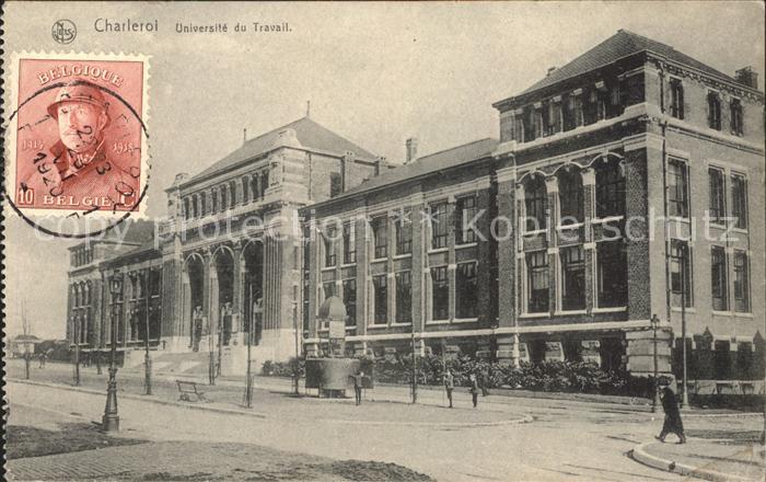 Charleroi Wallonie Universite du Travail Stempel auf AK