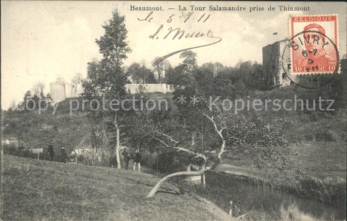 Beaumont Hainaut Tour Salamandre Stempel auf AK