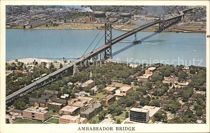 Detroit Michigan Ambassador Bridge to Ontario aerial view