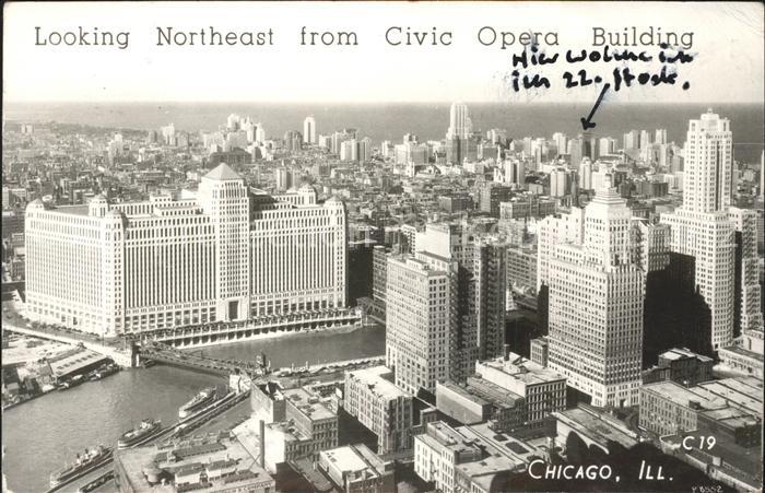 Chicago Illinois Looking Northeast from Civic Opera Building Skyscraper