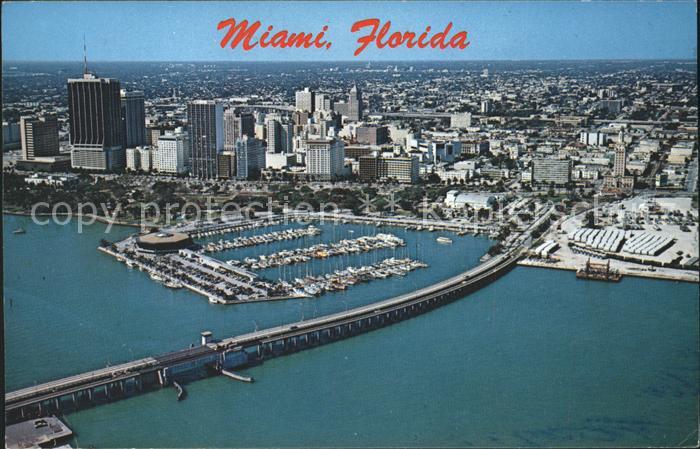 Miami Florida Aerial view of Downtown Miamiarina Bayfront Park Bridge