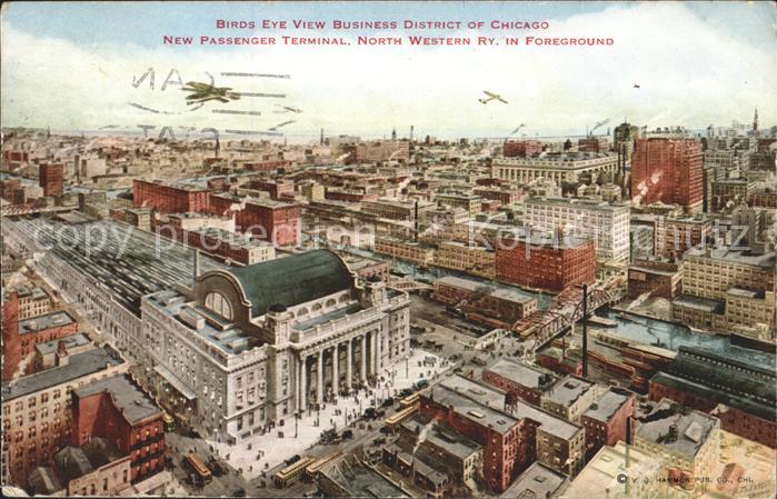 Chicago Illinois Birds eye view Business District Passenger Terminal North Weste