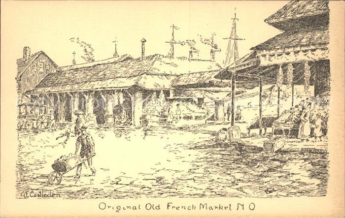 New Orleans Louisiana Original Old French Market History Illustration Kuenstlerk