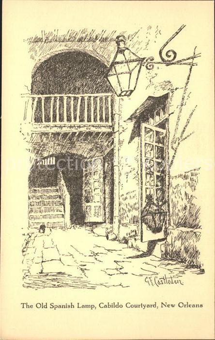 New Orleans Louisiana Old Spanish Lamp Cabildo Courtyard Illustration Kuenstlerk
