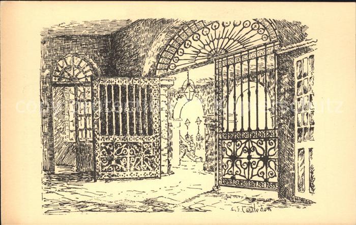 New Orleans Louisiana Old Spanish Gates of Cabildo History Illustration Kuenstle