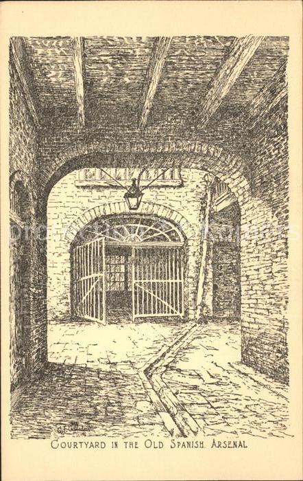New Orleans Louisiana Courtyard Old Spanish Arsenal History Illustration Kuenstl