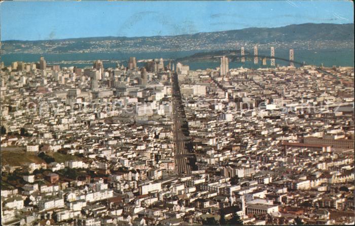 San Francisco California Panorama view taken from Twin Peaks Oakland Bay Bridge